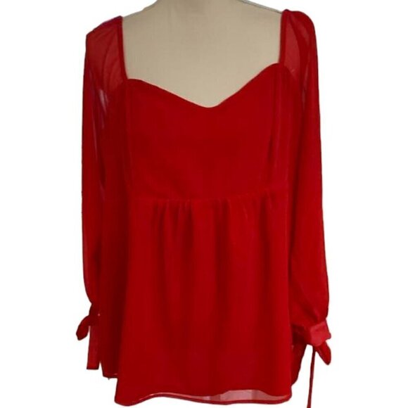 Long Sleeve Corestry Woven Maternity Shirt - Isabel by Ingrid and Isabel Red Top - Picture 5 of 6